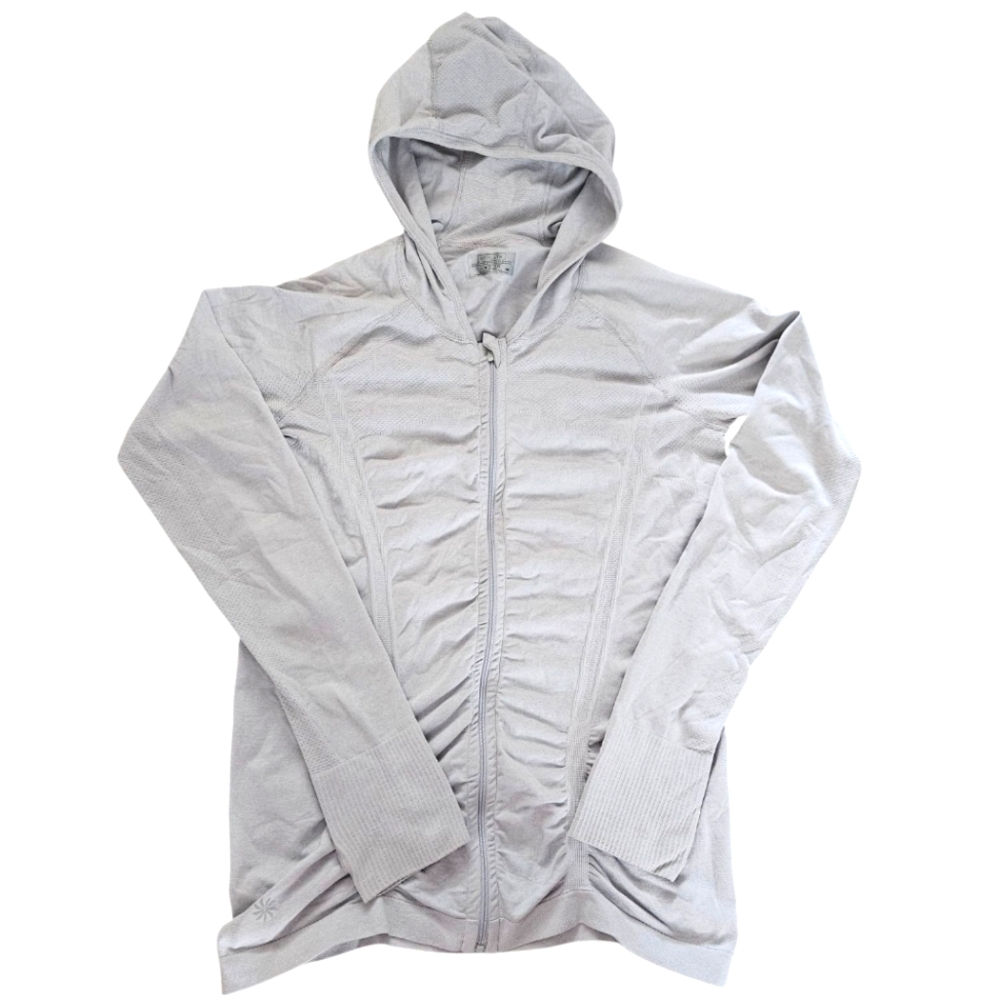 Athleta Womans Full Zip-Up Workout Stretched Ruched Gray Athletic Sweatshirt